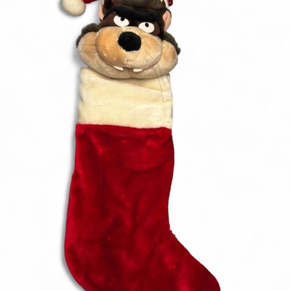 VTG 1994 Warner Bros Taz Tasmanian Devil Plush Christmas Stocking Looney Tunes